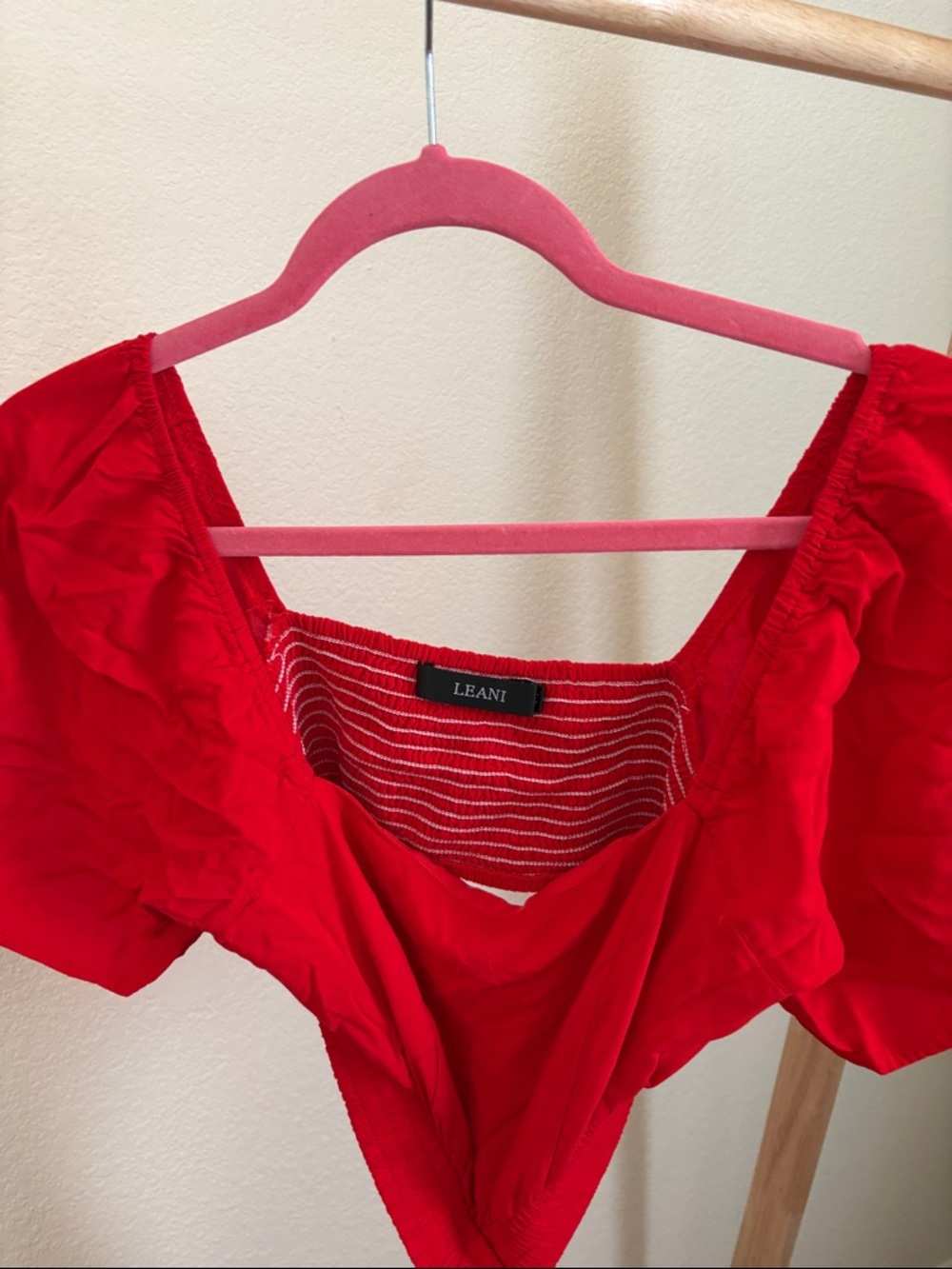 LEANI Red Mini Dress with Puff Sleeves